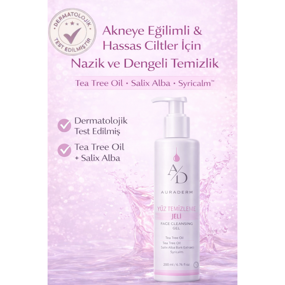 Auraderm Yüz Temizleme Jeli 200 ml – Akneye Eğilimli ve Hassas Ciltler İçin